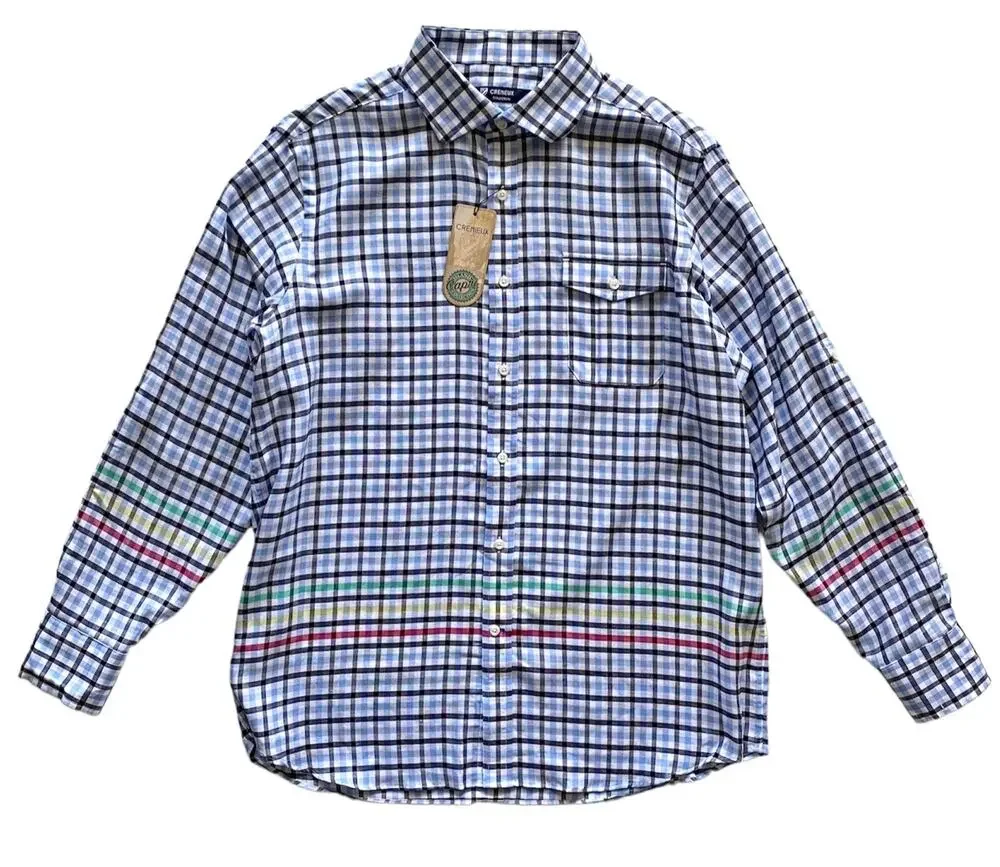 Daniel Cremieux Classics Nwt Cotton Lyocell Linen Blue Check Long Sleeve Shirt L